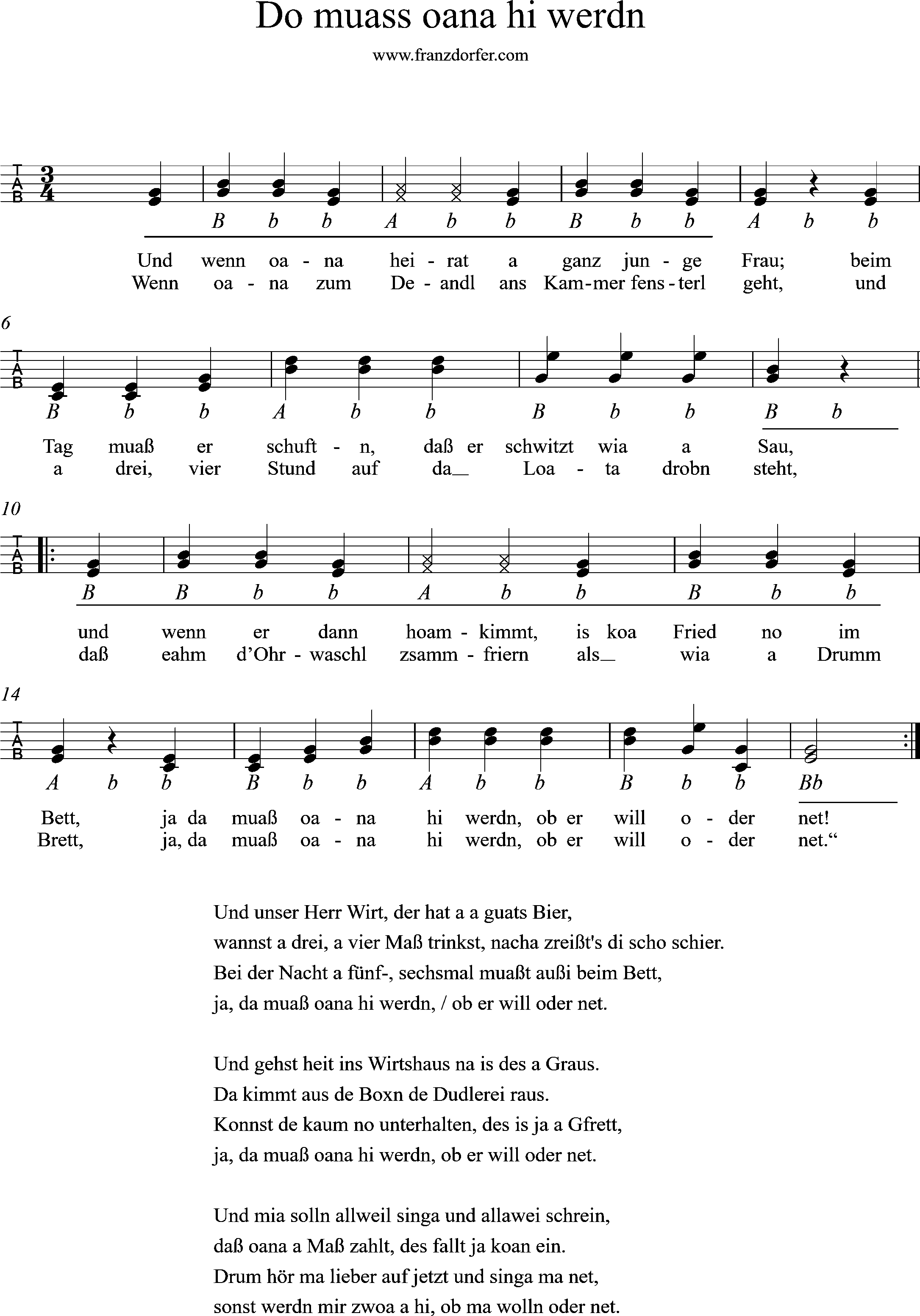 Ziachnoten, Quetschn griffscgrift da muss oana hi werdn steirische lernen, do muass oana hi werden, Griffschrift